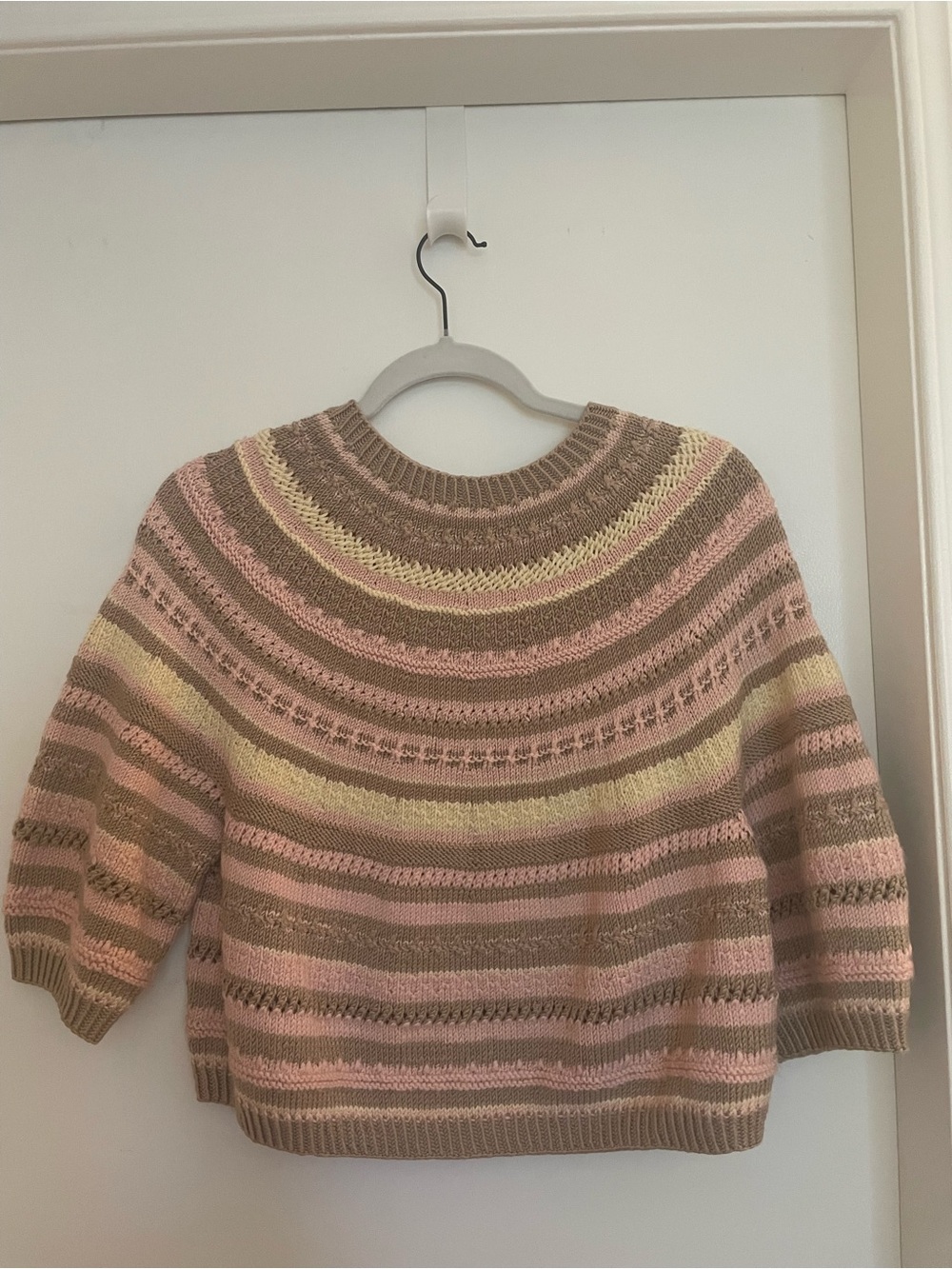 Relaxed Striped Knit Pullover Sweater in Pink, Beige & Cream